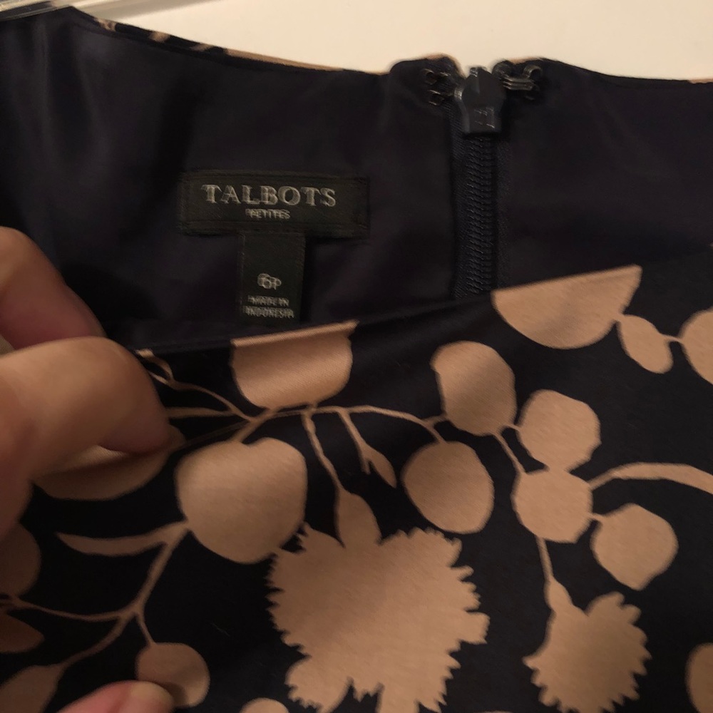 TALBOTS Navy Blue/Tan Floral Dress - Picture 4 of 8